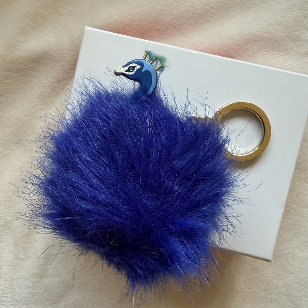 Kate Spade Blue Fluffy Peacock Keychain